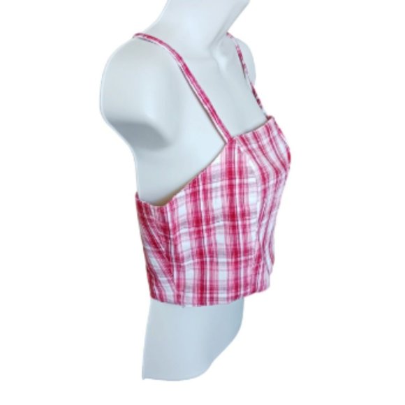Arizona Jean Co. Womens Crop Top Size Medium Pink White Plaid - Picture 3 of 6